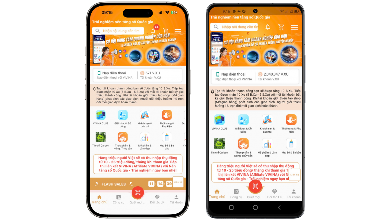 Giao diện 2 ứng dụng: IOS (Bên trái) - Android (bên phải)