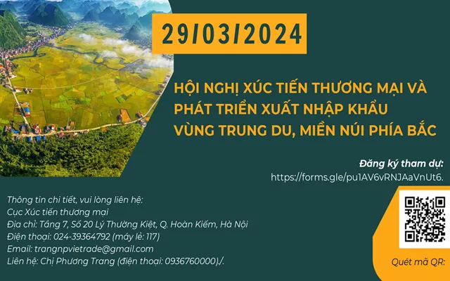 Mời tham gia Hội nghị Xúc tiến thương mại và phát triển xuất nhập khẩu vùng Trung du, miền núi phía Bắc