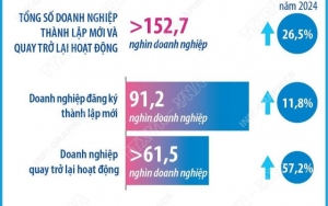 Số doanh nghiệp thành lập mới và quay trở lại hoạt động tăng 26,5%