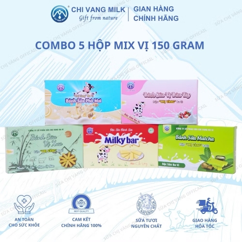 Combo 5 Hộp Bánh Sữa Mix Vị 150g Chị Vàng Milk – Giàu Canxi, Ít Béo – Dinh Dưỡng Mỗi Ngày