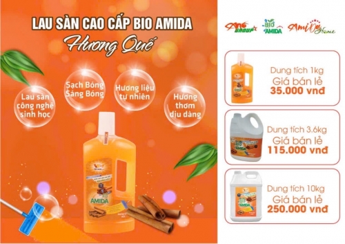 NƯỚC LAU SÀN HƯƠNG QUẾ BIO AMIDA  3,6kg – SẠCH SÀN THƠM ẤM, KHÔNG GIAN DỄ CHỊU