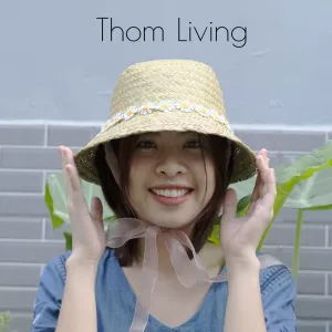 Nón cỏ bàng vành nhỏ dáng chuông cloche viền hoa - hoa cúc (tặng kèm quai ruy băng)