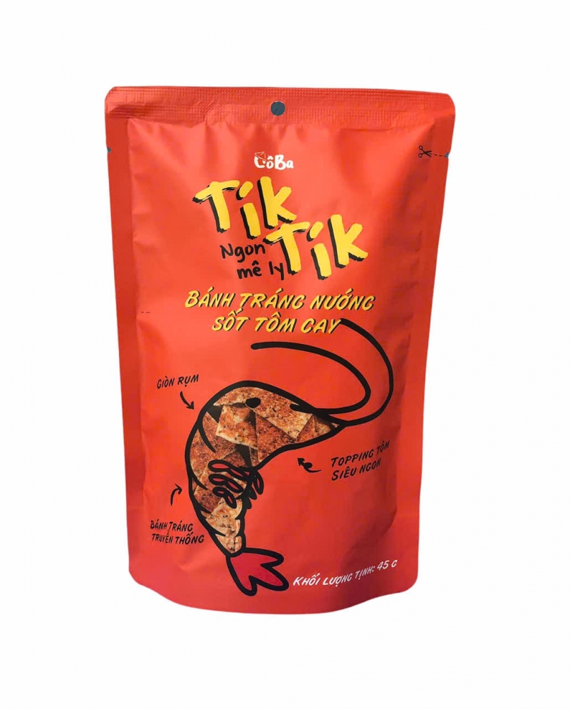 Bánh Tráng Nướng Sốt Tôm Cay Tik Tik Cô Ba 45g – Giòn Cay – Đậm Vị Tôm Ruốc