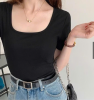 Áo thun gân cổ vuông tay ngắn hiện đại sang trọng mát mẻ quyến rũ, chất thun gân mềm mịn co giãn nhẹ, siêu phẩm cho phụ nữ, phong cách hàn quốc