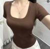 Áo thun gân cổ vuông tay ngắn hiện đại sang trọng mát mẻ quyến rũ, chất thun gân mềm mịn co giãn nhẹ, siêu phẩm cho phụ nữ, phong cách hàn quốc
