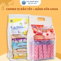 Combo 2 Túi Bánh Sữa Dâu Tây + Bánh Sữa Chua Chị Vàng Milk 500g - Mềm Mịn Thơm Béo - Đặc Sản Ba Vì Cho Cả Gia