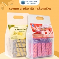 Combo 2 Túi Bánh Sữa Dâu Tây + Sầu Riêng Chị Vàng Milk 500g - Mềm Mịn Thơm Béo - Đặc Sản Ba Vì Cho Cả Gia