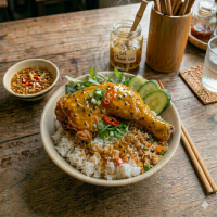 Cơm đùi gà sốt chanh leo Thanh Hà - Cơm đùi gà sốt thơm chanh leo, tròn vị 