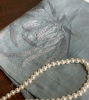 RAMY Vải linen tưng thêu lá màu xanh ngọc - LTLOP185T