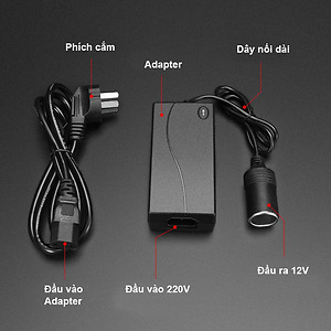 Bộ chuyển đổi nguồn MEEOTO chuyển đổi nguồn điện 220V sang 12V đầu tẩu thuốc chân tẩu đen