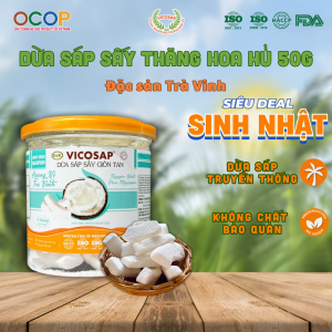 Dừa Sáp Sấy Thăng Hoa VICOSAP Ít Đường 50g – Đặc Sản Cầu Kè