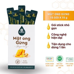 MẬT ONG GỪNG HONECO (HỘP 15 GÓI) – VỊ ẤM TỪ THIÊN NHIÊN, TIỆN LỢI MỖI NGÀY