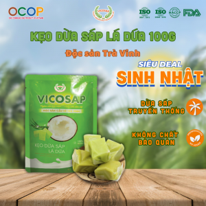 Kẹo Dừa Sáp Lá Dứa VICOSAP Ít Đường 100g – Đặc Sản Cầu Kè