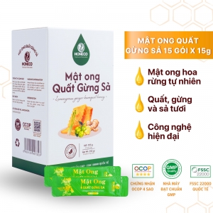 MẬT ONG QUẤT GỪNG SẢ HONECO (HỘP 15 GÓI) – THANH MÁT TỰ NHIÊN, TIỆN LỢI MỖI NGÀY