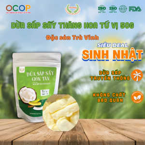 Dừa Sáp Sấy Thăng Hoa Tứ Vị VICOSAP Ít Đường 50g – Đặc Sản Cầu Kè