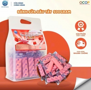 Bánh Sữa Vị Dâu Tây Chị Vàng Milk Túi 500g – Mềm Mịn Tan Nhanh – Đặc Sản Ba Vì Cho Cả Gia Đình