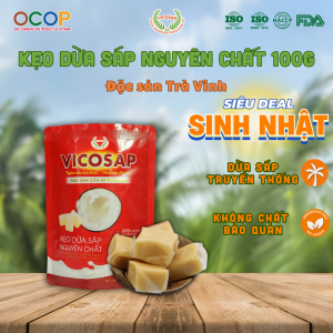 Kẹo Dừa Sáp Nguyên Chất VICOSAP Ít Đường 100g – Đặc Sản Cầu Kè