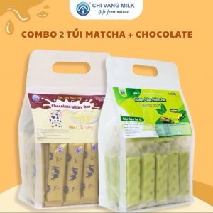 Combo 500g Bánh sữa Matcha + 500g Chocolate Milky Bar Chị Vàng Milk - Mềm Mịn Thơm Béo - Đặc Sản Ba Vì Cho Cả Gia Đình