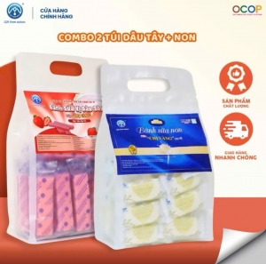 Combo 2 Túi Bánh Sữa Dâu Tây + Bánh Sữa Non Chị Vàng Milk 500g - Mềm Mịn Thơm Béo - Đặc Sản Ba Vì Cho Cả Gia Đình