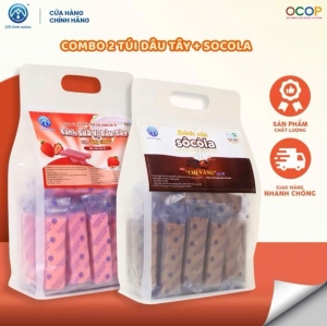 Combo 2 Túi Bánh Sữa Dâu Tây + Socola Chị Vàng Milk 500g - Mềm Mịn Thơm Béo - Đặc Sản Ba Vì Cho Cả Gia Đình