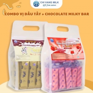 Combo 2 Túi Bánh Sữa Dâu Tây + Chocolate Milky Bar Chị Vàng Milk 500g - Mềm Mịn Thơm Béo - Đặc Sản Ba Vì Cho Cả Gia