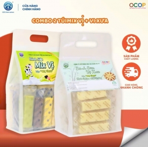 Combo 2 Túi Bánh Sữa Mix Vị + Vị Xưa Chị Vàng Milk 500g - Giàu Canxi, Ít Béo - Đặc Sản Ba Vì Cho Cả Gia Đình
