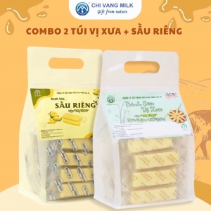 Combo 2 Túi Bánh Sữa Vị Xưa + Sầu Riêng Chị Vàng Milk 500g - Mềm Mịn Thơm Béo - Đặc Sản Ba Vì Cho Cả Gia