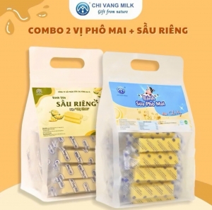 Combo 2 Túi Bánh Sữa Sầu Riêng + Phô Mai Chị Vàng Milk 500g - Giàu Canxi, Ít Béo - Đặc Sản Ba Vì Cho Cả Gia Đình