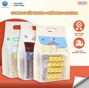 Combo 3 Túi Bánh Sữa Vị Xưa + Phô Mai + Socola Chị Vàng Milk 500g - Thơm Ngon, Giàu Dinh Dưỡng - Món Quà Sức Khỏe Cho Cả Gia Đình