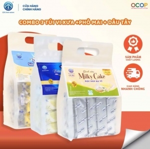 Combo 3 Túi Bánh Sữa Phô Mai + Non + Milky Cake Chị Vàng Milk 500g – Giàu Canxi, Ít Béo – Đặc Sản Ba Vì Cho Cả Gia Đình