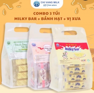 Combo 3 Túi Bánh Sữa Milky Bar + Bánh Sữa Hạt + Vị Xưa Chị Vàng Milk 500g – Giàu Canxi, Ít Béo – Đặc Sản Ba Vì Cho Cả Gia Đình