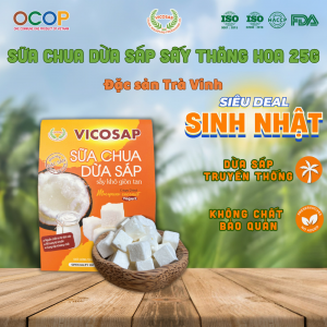 Sữa Chua Dừa Sáp Sấy Thăng Hoa VICOSAP Ít Đường 25g – Đặc Sản Cầu Kè