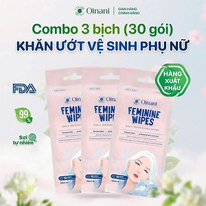 Combo 3 bịch 30 tờ khăn ướt vệ sinh vùng kín Oinani Feminine Wipes
