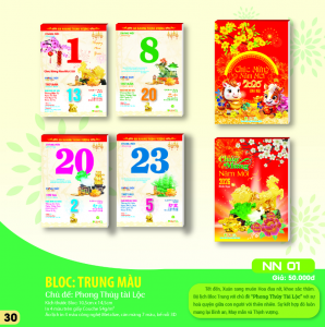 Bộ lịch Bloc Trung Màu (NN01) – Chủ đề Phong Thủy Tài Lộc