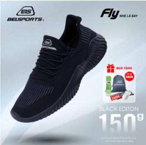 [FLY 1 Full Black] Giày siêu nhẹ 150g Nam BELSPORTS FLY1 công nghệ dệt 4D kết hợp hạt EVA siêu nhẹ,đàn hồi,thoáng khí