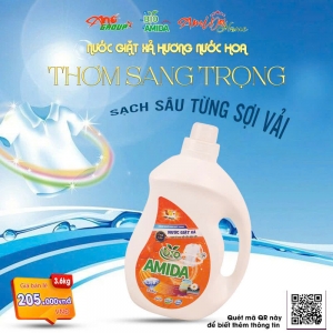 NƯỚC GIẶT XẢ BIO AMIDA HƯƠNG NƯỚC HOA SANG TRỌNG 3.6KG – THƠM MỀM QUẦN ÁO, SẠCH SÂU, LƯU HƯƠNG LÂU, DỊU NHẸ CHO CẢ GIA ĐÌNH