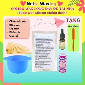 [TẶNG QUE SILICON] Combo wax lông tại nhà 5 món (100g sáp, mỡ trăn, chén silicone, que gỗ, phấn rôm)