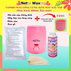Combo Wax Nách, Râu Nam, Wax Bi Chuyên Nghiệp gồm 1 Nồi chống dính mini +100g sáp wax lông cứng + phấn rôm +5 Que gỗ