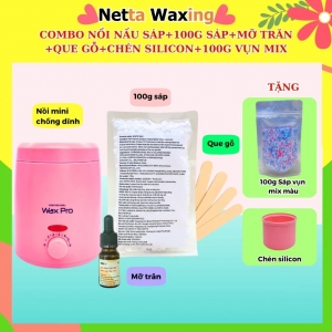 Bộ Máy Nấu Sáp Pro Wax Chống Dính (Tặng Lòng Nồi Silicon) + Sáp wax 100g + Mỡ Trăn + Que Gỗ - Wax Nách, Bikini, Râu Nam