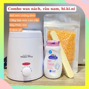 Combo wax nách, râu nam, wax bi chuyên nghiệp gồm 1 Nồi chống dính mini +100g sáp wax lông cứng +50g phấn rôm +5 Que gỗ