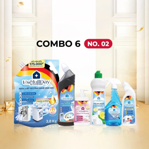 Combo 6 No02 Nước giặt xả, nước rửa tay, nước rửa chén, nước tẩy trắng tẩy mốc, nước tẩy toilet và nước lau kính