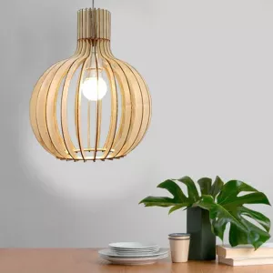 Đèn gỗ trang trí thả trần dáng củ tỏi AKZ-DGC2-2, đèn gỗ trang trí DIY