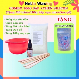 [TẶNG PHẤN] Combo Wax Lông Trải Nghiệm (100g sáp dừa, mỡ trăn, chén silicon, que gỗ)