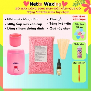 [TẶNG MỠ TRĂN+QUÀ TÙY CHỌN] Combo 500G Sáp wax lông kèm Nồi nấu sáp wax chống dính mini và que gỗ