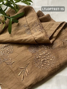 RAMY Vải linen tơ thêu bồ công anh màu nâu - LTLOPT93T