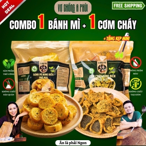 [Tặng Kẹp Gắp Mini] ComBo 2 Oneshort 1 Bánh 1 Cơm 220gr - Cơm Cháy Và Bánh Mì Rong Biển 2 Vị Phô Mai/Trứng Muối - Vợ Chồng A Phủi 