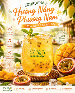 KOMBUCHA HƯƠNG NẮNG PHƯƠNG NAM – XOÀI CHÍN & CHANH DÂY NHIỆT ĐỚI