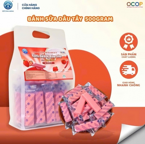 Bánh Sữa Vị Dâu Tây Chị Vàng Milk Túi 500g – Mềm Mịn Tan Nhanh – Đặc Sản Ba Vì Cho Cả Gia Đình