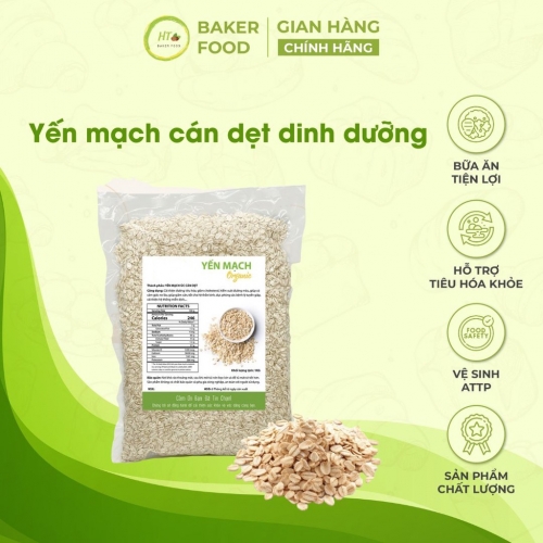 Yến mạch cán dẹt dinh dưỡng không đường hỗ trợ eatclean, giảm cân, ăn kiêng 1kg - Baker Food