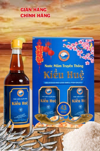 Nước Mắm Truyền Thống Kiều Huệ 43 Độ Đạm 500ml Hộp 2 Chai – Đậm Đà Tự Nhiên, Ủ Chượp Truyền Thống